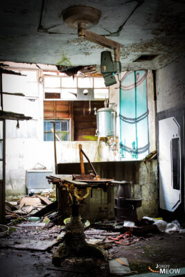 Urban exploration of abandoned Nichitsu Village reveals haunting interiors of decay and neglect.