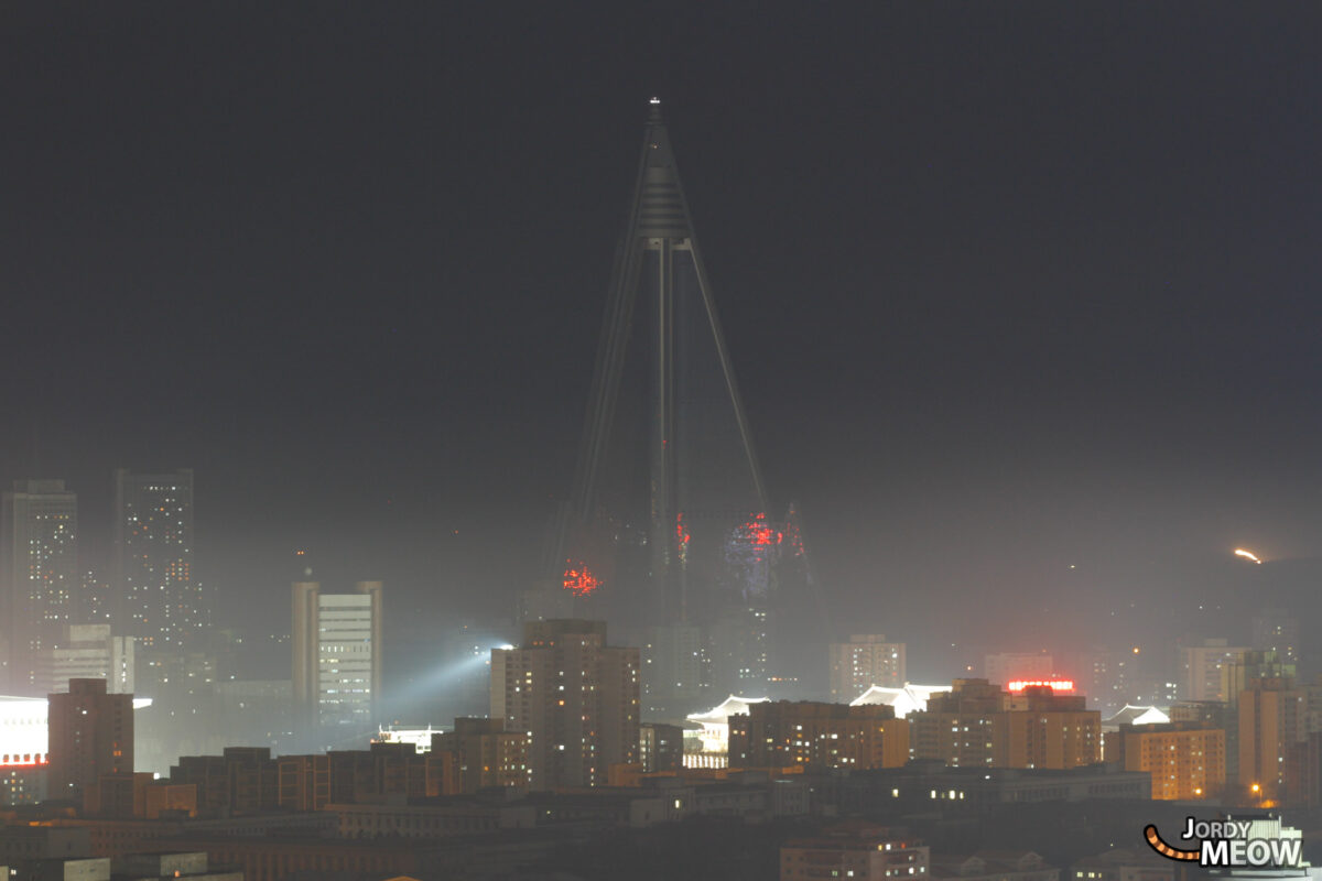 Ryugyong Hotel by Night in Pyongyang