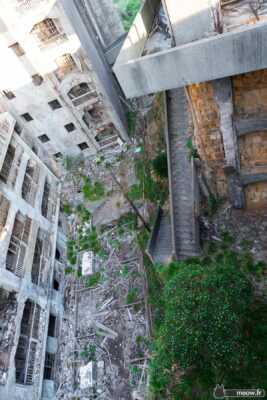 Looking down from the footbridge of Gunkanjima