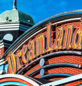 Entrance to abandoned Nara Dreamland theme park, a symbol of faded grandeur and passage of time.