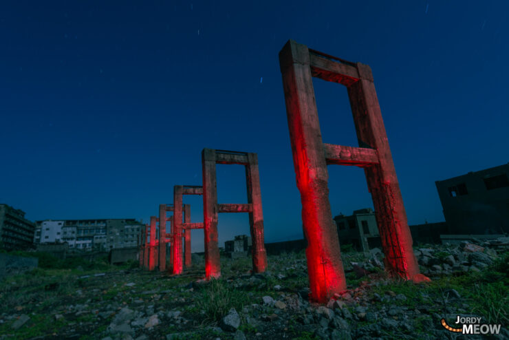 Desolate Beauty: Abandoned Arches on Gunkanjima, Nagasaki, Japan.