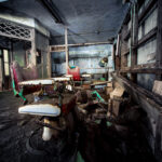 Explore haunting beauty of abandoned salon on Gunkanjima, Nagasaki, Japan; witness decayed interior and relics.