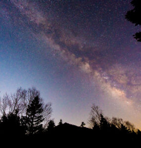 Starry night sky in Ogushi, Japan - breathtaking view of Milky Way galaxy.