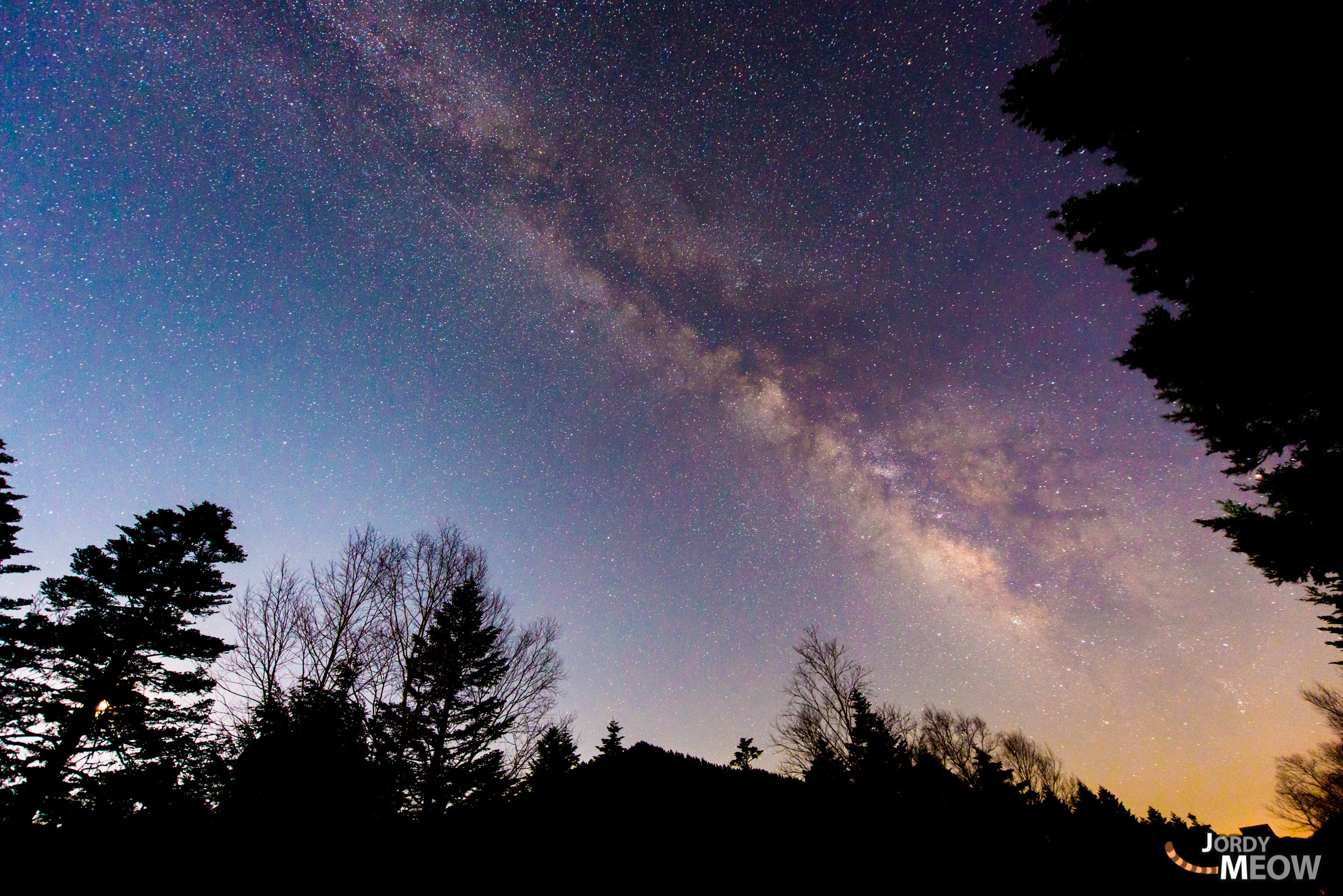 Starry night sky in Ogushi, Japan - breathtaking view of Milky Way galaxy.