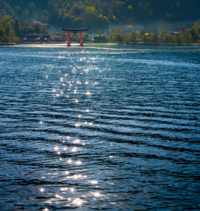 Serene Beauty: Miyajimas Iconic Torii Gate in Seto Inland Sea.