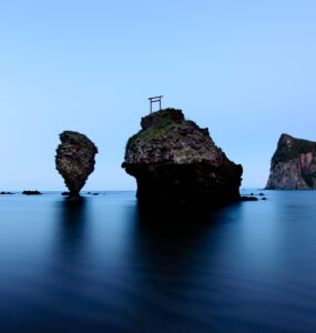 Majestic Guardian Rock Formations: Ebisu & Daikoku in a Coastal Setting.