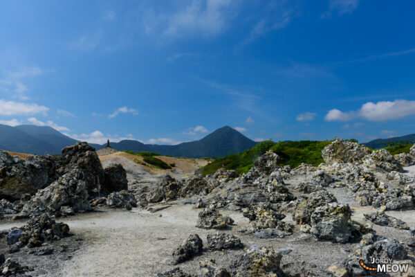 Mystical Volcanic Landscape: Mount Osore in Aomori, Japan, showcasing rugged terrain and iconic peak.