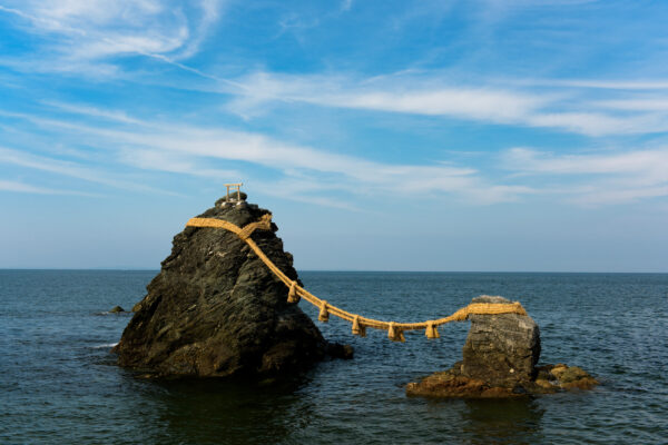 Wedded Rocks in Japan: Sacred Shinto formation with cultural significance.