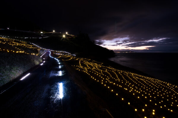 Enchanting Night Illumination at Shiroyone Senmaida in Ishikawa, Japan.