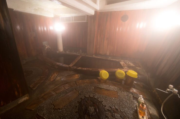 Tranquil onsen bath at Kanaguya Ryokan in Japanese traditional inn.