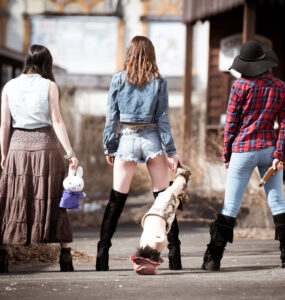 Exploring abandoned Western Village ruins in Tochigi, Japan: urban adventure with three women.