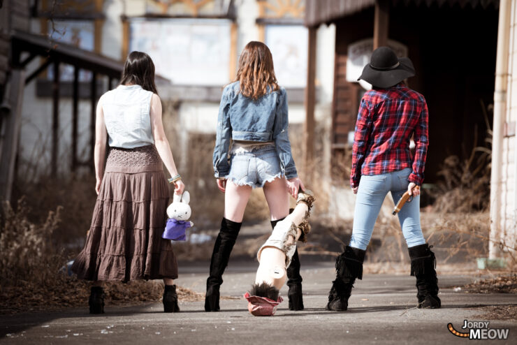 Exploring abandoned Western Village ruins in Tochigi, Japan: urban adventure with three women.