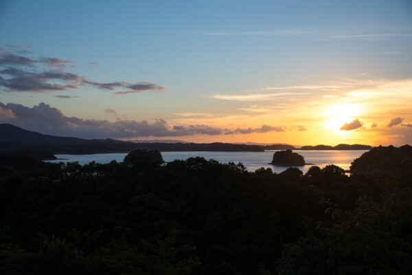 Golden sunset over Kami-Amakusas coastal landscape, viewed from Matsushima Observation Deck.