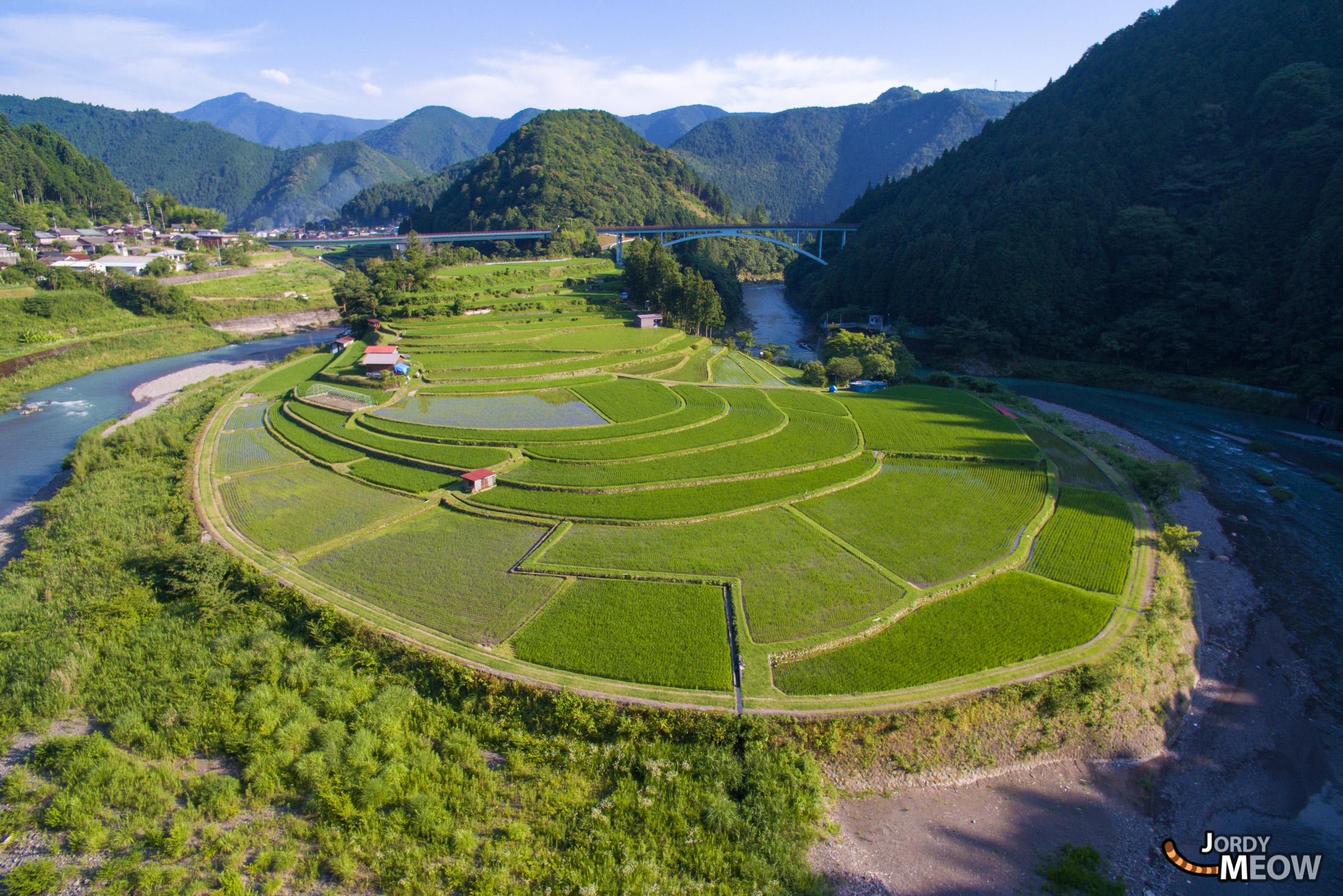 Tranquil Aragi Island rice terraces in picturesque Wakayama, Japan.