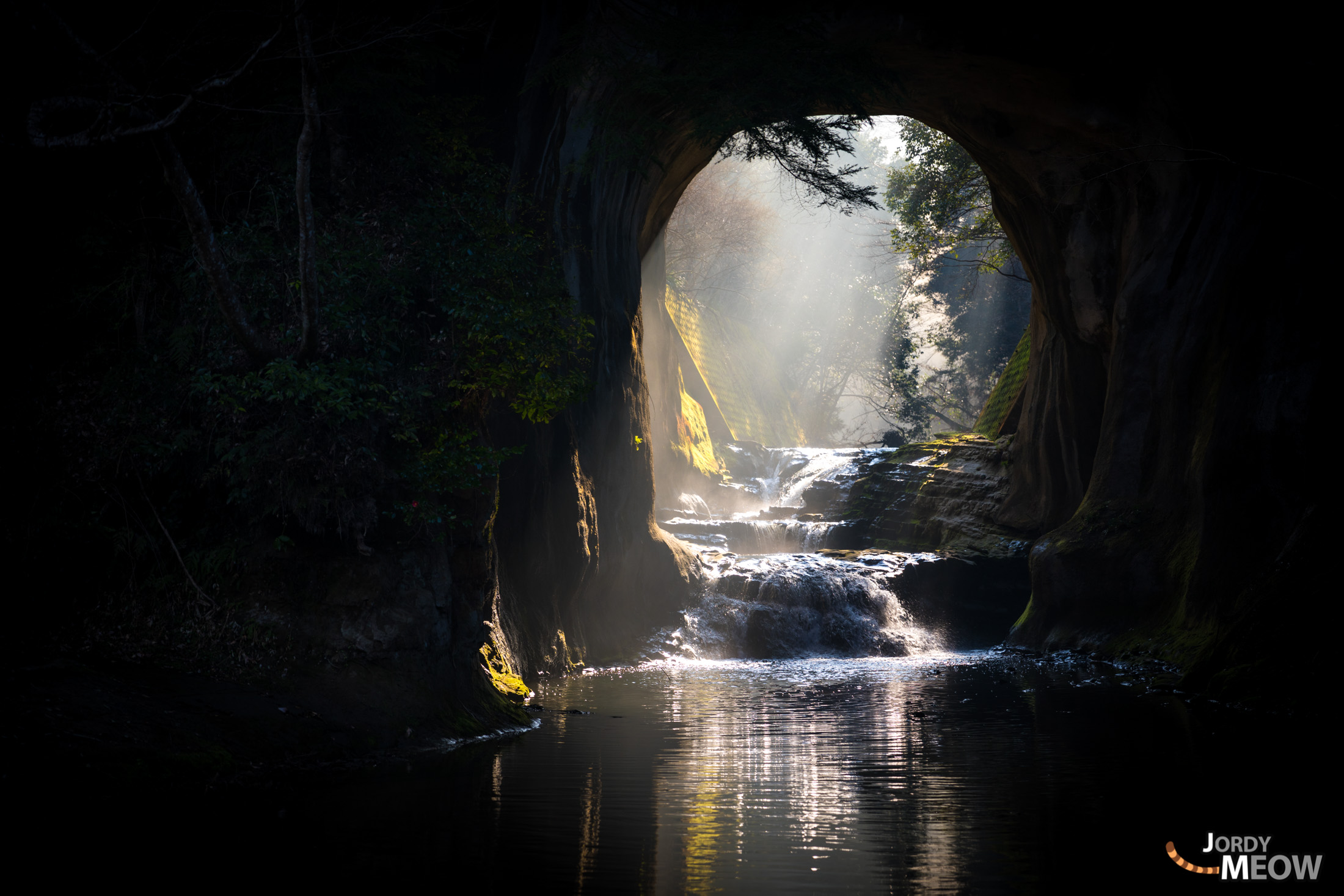 cave, chiba, japan, japanese, kanto, natural, nature, sunrise, waterfall