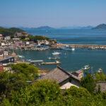 Charming Japanese coastal village Tomonoura, scenic harbor.