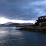 Takehara coastal towns stormy seascape, industrial structures
