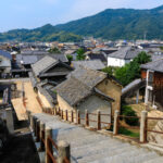 Historic Japanese town Takeharas traditional architecture.