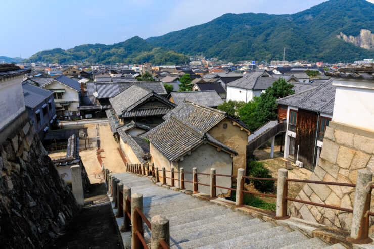 Historic Japanese town Takeharas traditional architecture.