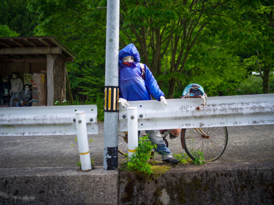 Solitary cyclist in remote Japanese village, Nagoro