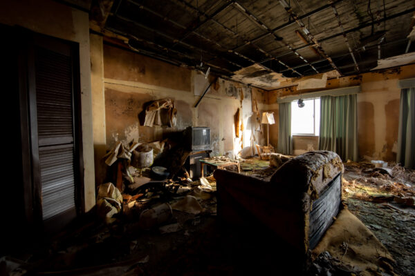 Eerie abandoned Japanese luxury hotel interior