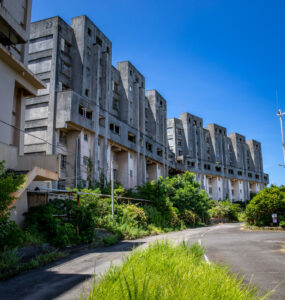 Haunting abandoned mining town overtaken by nature.