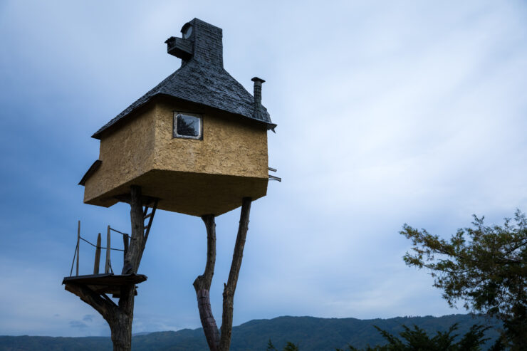 Elevated Japanese teahouse architectural marvel blending nature