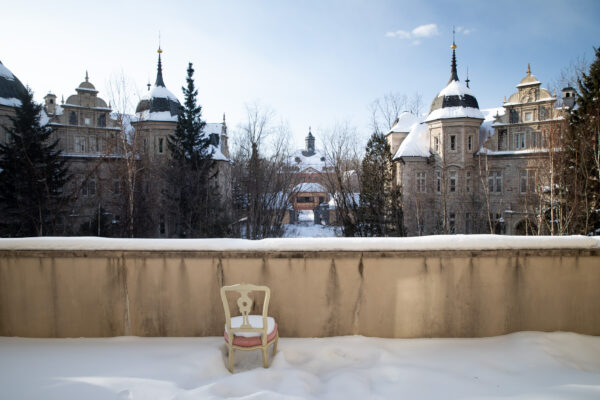 Enchanting abandoned winter kingdom theme park