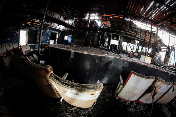 Abandoned strip club interior, decaying relics