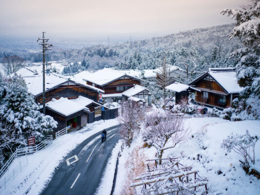 Historic snowy Japanese village street