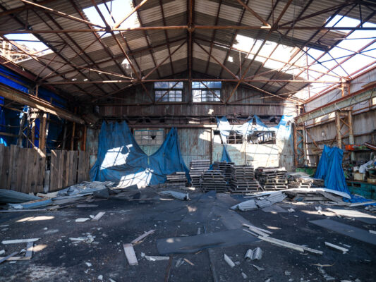 Decaying industrial interior, Ikeshima atmosphere