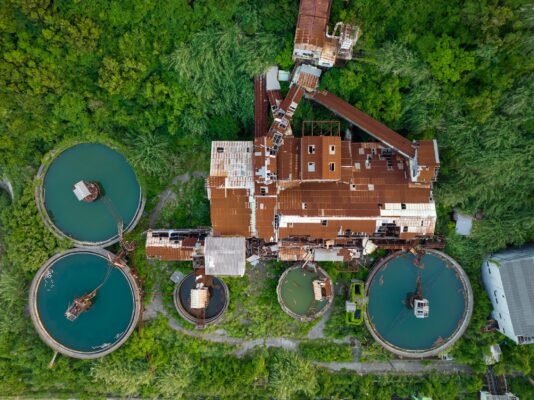 Wastewater facility surrounded by forest