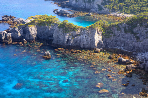 Pristine azure cove on Shikinejima island, Japan.