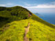 Scenic coastal hiking trail on Hachijojima volcanic island