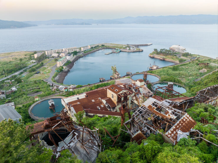 Aerial view of Ikeshima, Japans coastal paradise city.