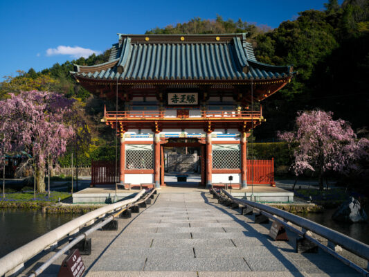 Zen temple architecture amidst tranquil nature scenery