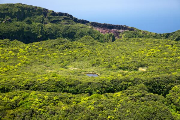 Lush coastal hills, Mt. Hachijo-Fuji, Tokyo islands vista