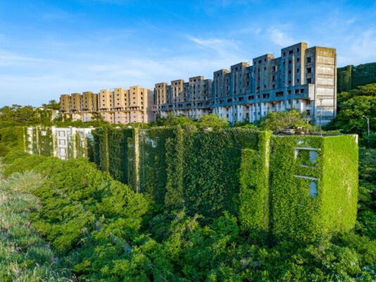 Colorful Geometric Residential Buildings Amidst Nature