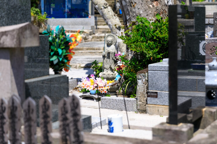 Tranquil Buddhist shrine in Shikinejima Island, Japan.