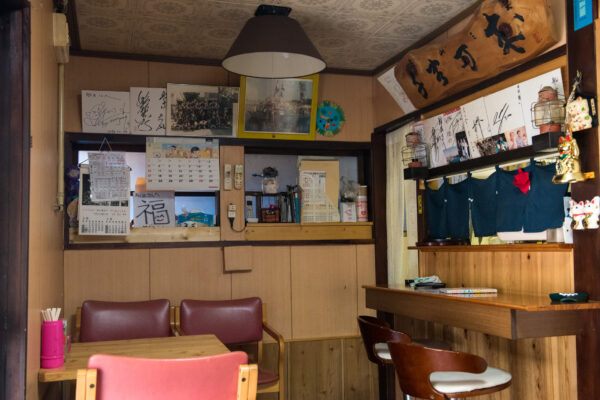 Cozy vintage cafe interior, Manabe-shima cat island, Japan