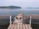 Scenic Wooden Dock on Tranquil Mountain Lake, Japan