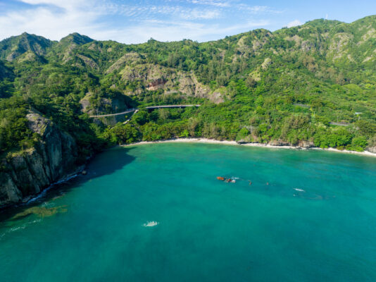 Scenic tropical coastal bridge paradise view