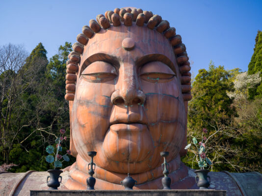 Serene Buddha statue in outdoor atelier