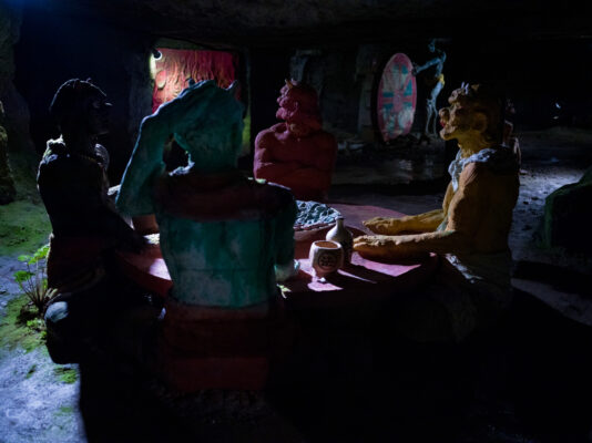 Yuma Tsugatas surreal sculpture atelier, Hanibe Caves.