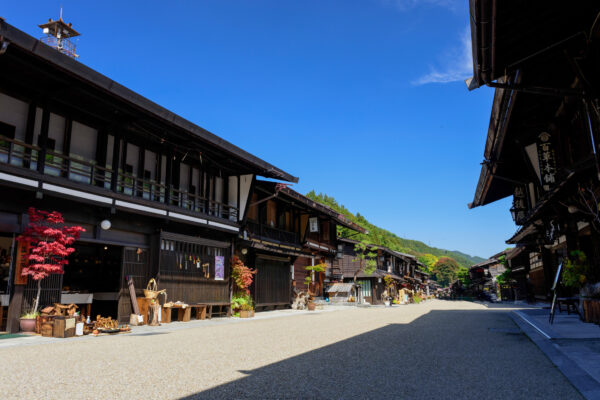 Quaint autumn Japanese village street view