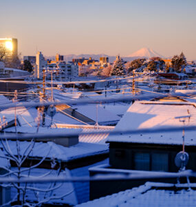 Snowy Seattle Marina Cityscape