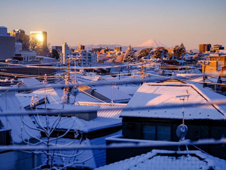 Snowy Seattle Marina Cityscape