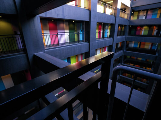 Colorful Minimalist Atrium Office Design