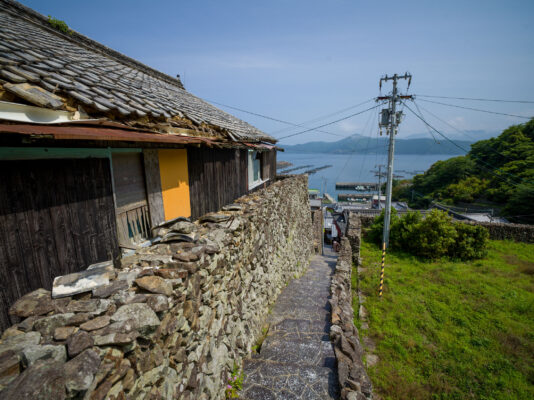 Serene Japanese lakeside village scenery