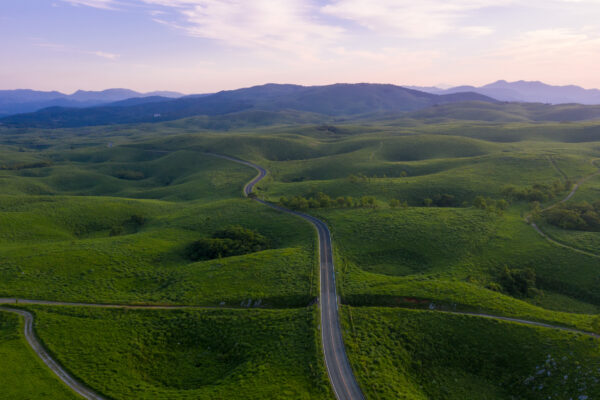 Akiyoshidai scenic winding road through verdant hills